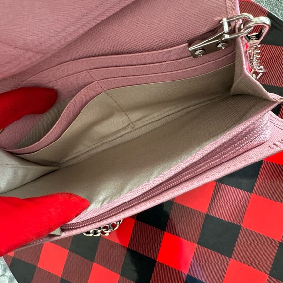 BURBERRY bi-fold wallet embossed leather pink check pattern long L-shaped zipper - Picture 13 of 17